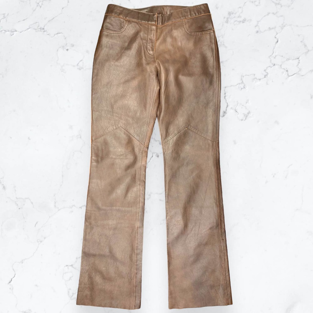 Vintage 90's Leather Pants Brown Boot Cut Size 6 Small Mid Rise Brandon Thomas